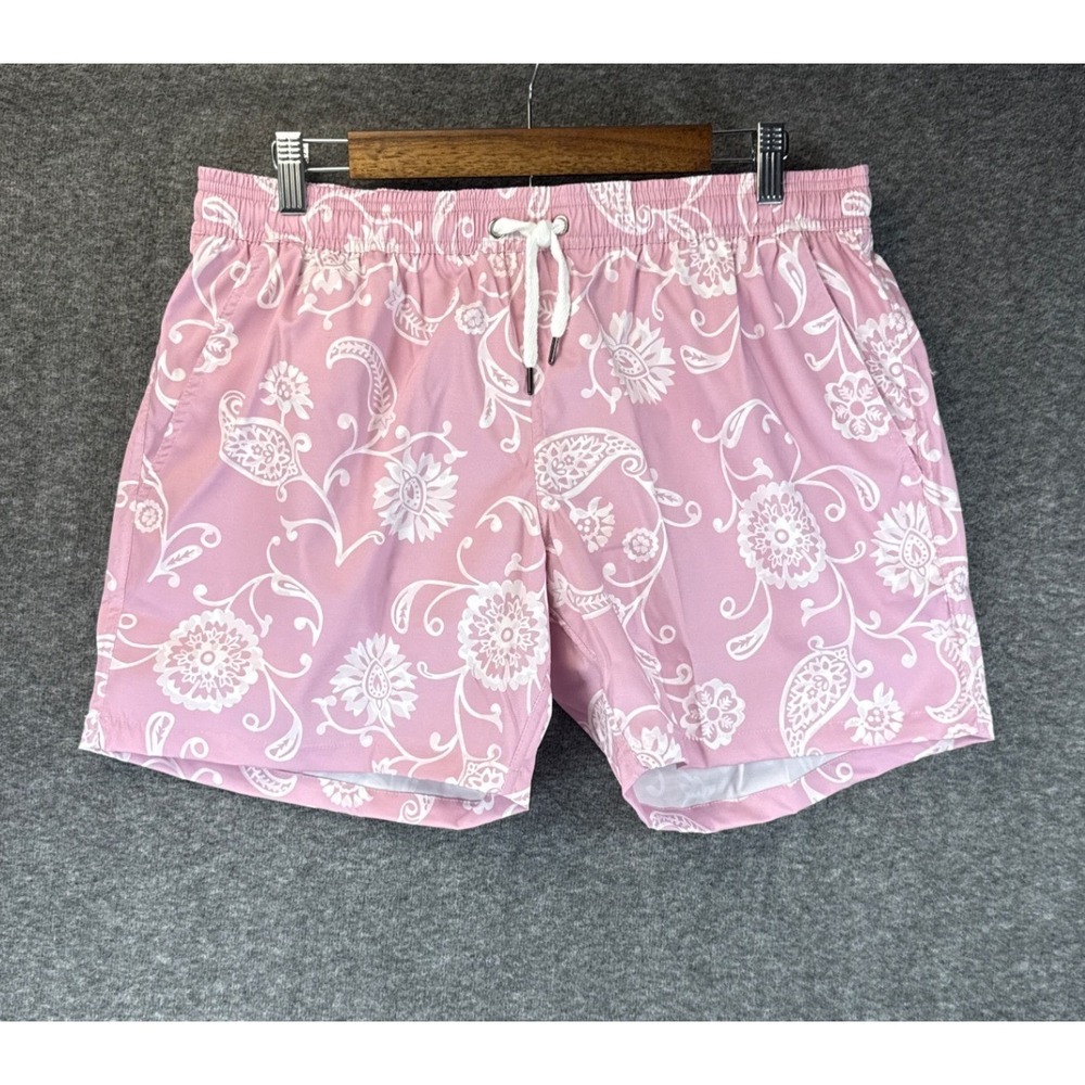 Julia Amory North End Swim Trunks Mens M Pink Designer Floral Paisley Drawstring